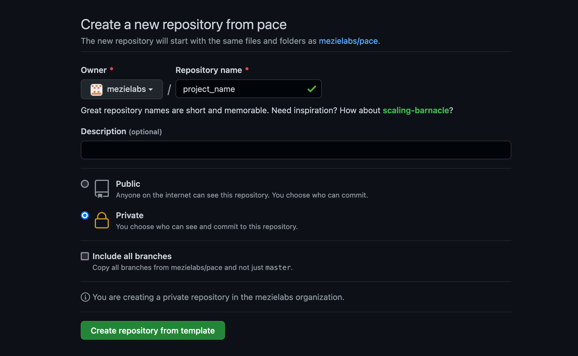 Create a new repository from Pace